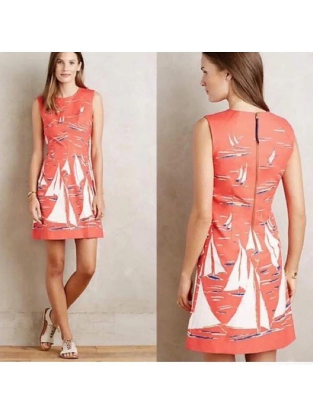 Maeve Berru poplin red shift dress sailboat red